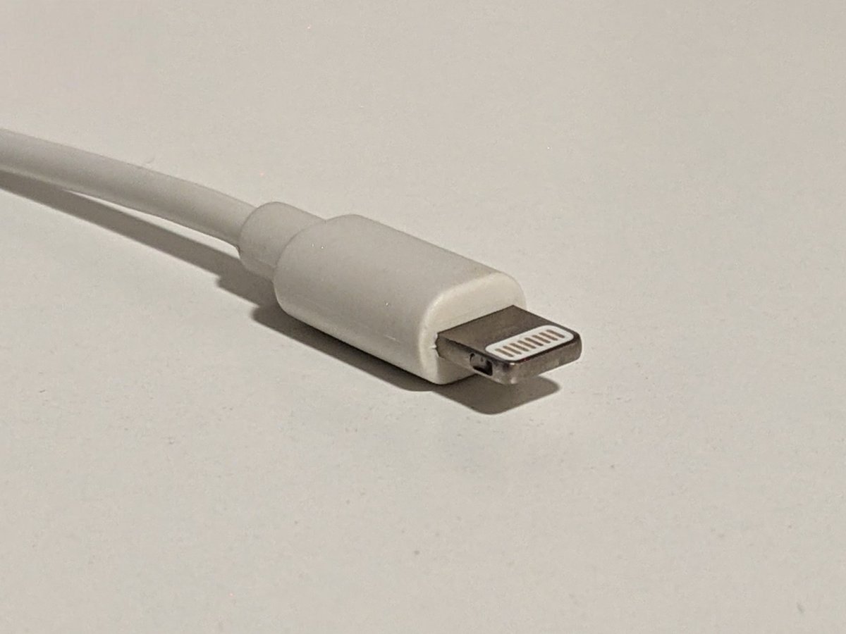 A small flat Lightning connector used by older iPhones and iPads
